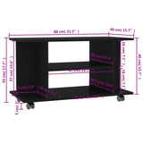 Tv-bänk med hjul svart 80x40x45 cm konstruerat trä