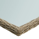 Trädgårdsbord brun 200x100x74 cm glas och konstrotting