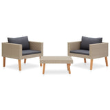 Loungegrupp för trädgården med dynor 3 delar konstrotting beige