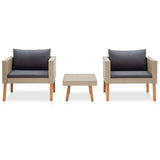 Loungegrupp för trädgården med dynor 3 delar konstrotting beige