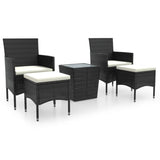 Caféset 5 delar konstrotting och härdat glas svart