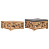 Utebord och fotpall med mörkgrå dyna massiv teak