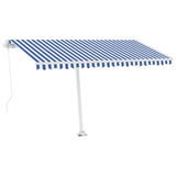 Markis manuellt infällbar med LED 450x300 cm blå och vit