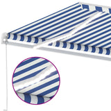 Markis manuellt infällbar med LED 450x300 cm blå och vit