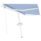 Fristående markis automatisk 450x300 cm blå/vit