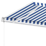 Fristående markis automatisk 450x300 cm blå/vit