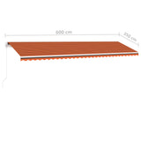Fristående markis manuellt infällbar 600x350 cm orange/brun