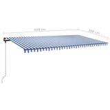 Fristående markis manuellt infällbar 600x300 cm blå/vit
