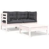 Loungegrupp med dynor 3 delar vit massiv furu