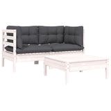 Loungegrupp med dynor 3 delar vit massiv furu