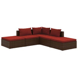 Loungegrupp med dynor 5 delar konstrotting brun