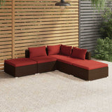 Loungegrupp med dynor 5 delar konstrotting brun