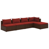 Loungegrupp med dynor 5 delar konstrotting brun