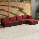 Loungegrupp med dynor 5 delar konstrotting brun