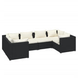 Loungegrupp med dynor 6 delar svart konstrotting