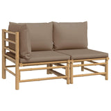 Loungegrupp för trädgården 2 delar taupe dynor bambu