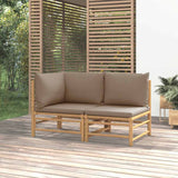 Loungegrupp för trädgården 2 delar taupe dynor bambu