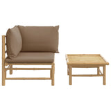 Loungegrupp för trädgården 2 delar taupe dynor bambu