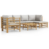 Loungegrupp 7 delar ljusgråa dynor bambu