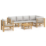 Loungegrupp 7 delar ljusgråa dynor bambu