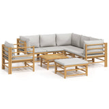 Loungegrupp 8 delar ljusgråa dynor bambu