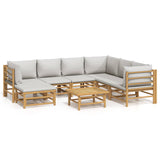 Loungegrupp 8 delar ljusgråa dynor bambu