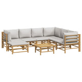 Loungegrupp 8 delar ljusgråa dynor bambu