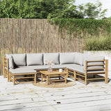 Loungegrupp 8 delar ljusgråa dynor bambu