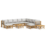 Loungegrupp 12 delar ljusgråa dynor bambu
