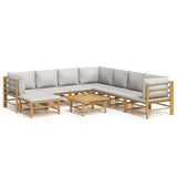 Loungegrupp 9 delar ljusgråa dynor bambu