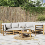 Loungegrupp 6 delar ljusgråa dynor bambu