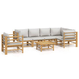 Loungegrupp 7 delar ljusgråa dynor bambu
