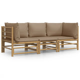Loungegrupp för trädgården 3 delar taupe dynor bambu