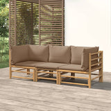 Loungegrupp för trädgården 3 delar taupe dynor bambu