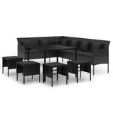 Loungegrupp med dynor 6 delar svart konstrotting