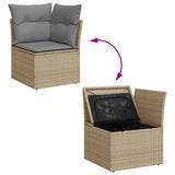 Matgrupp för trädgården med dynor 8 delar beige konstrotting