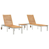 Solsängar 2 st med Bord Massivt Teak, vidaXL Solsäng med Hjul 207x58x35 cm Massivt Acacia Trä och Rostfritt Stål